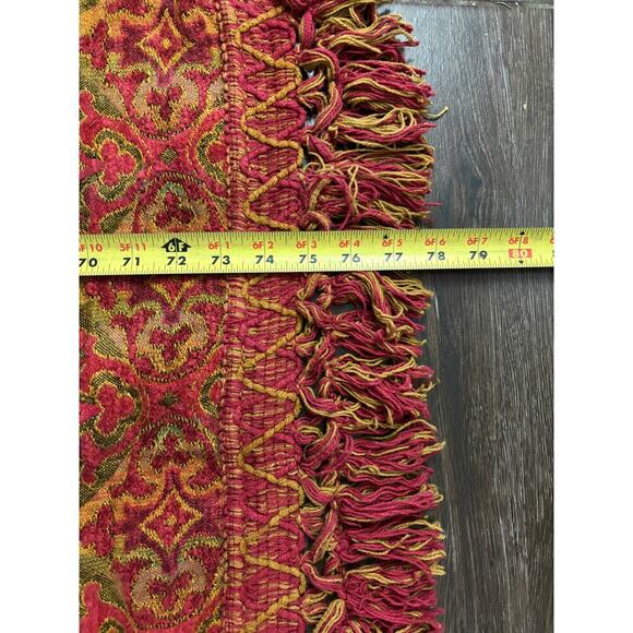 VTG 1970s Damask Bedspread Red Brocade Fringe Edging 78"x100" Boho Full Bedding - Picture 13 of 14